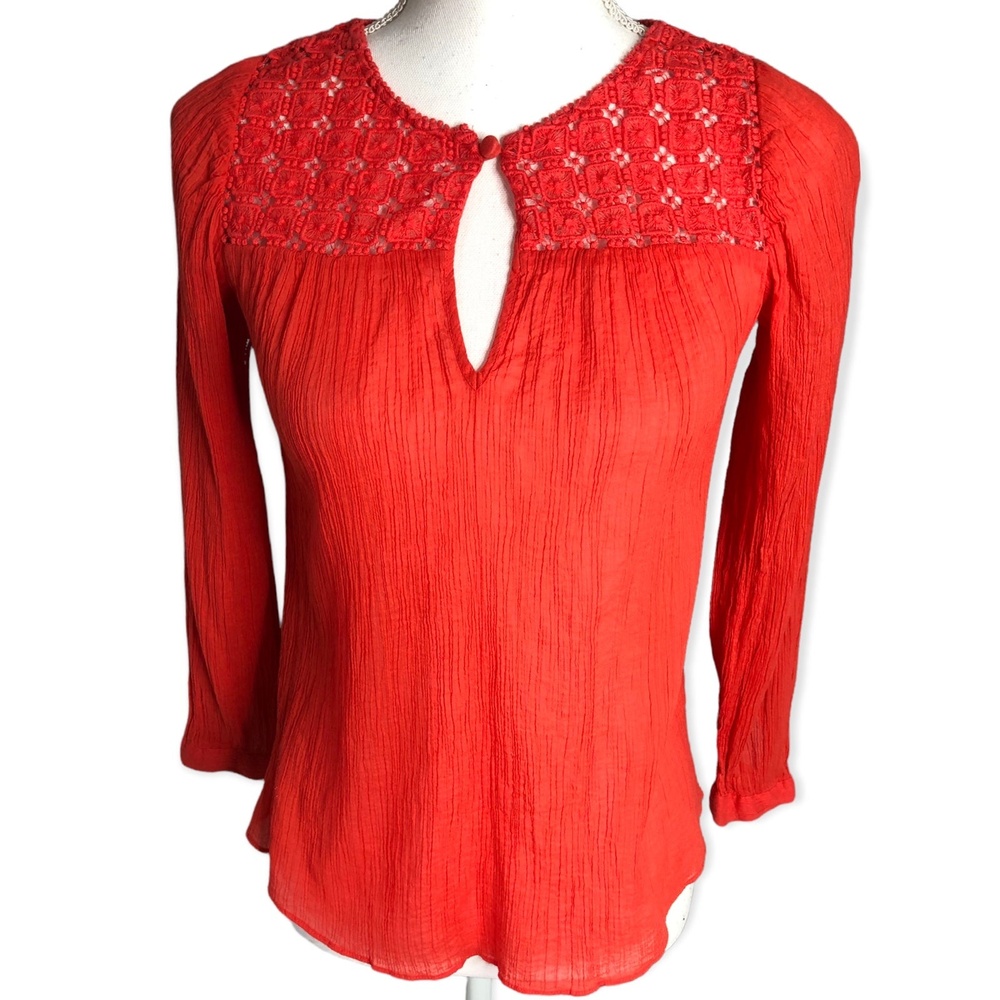 J. Crew Embroidered Crinkled Long Sleeve Blouse